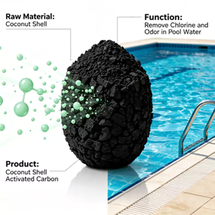 Charbon de déchloration de piscine et d'eau en circulation